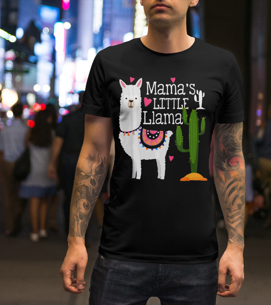 Mama's Little Llama Cute Heart Cactus T-Shirt