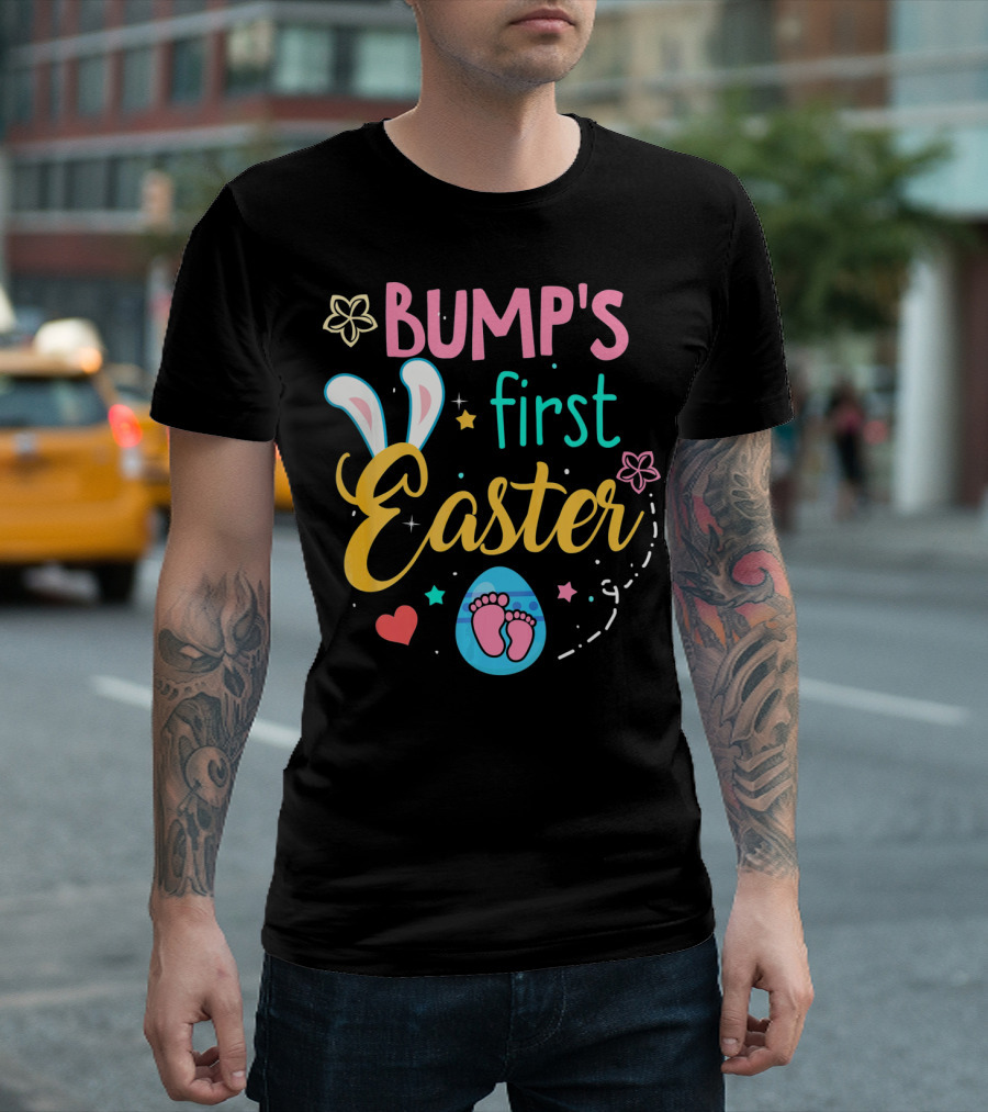 Bump's First Easter New Baby Mother Pregn Bunny Ears Hearts Flowers T-Shirt