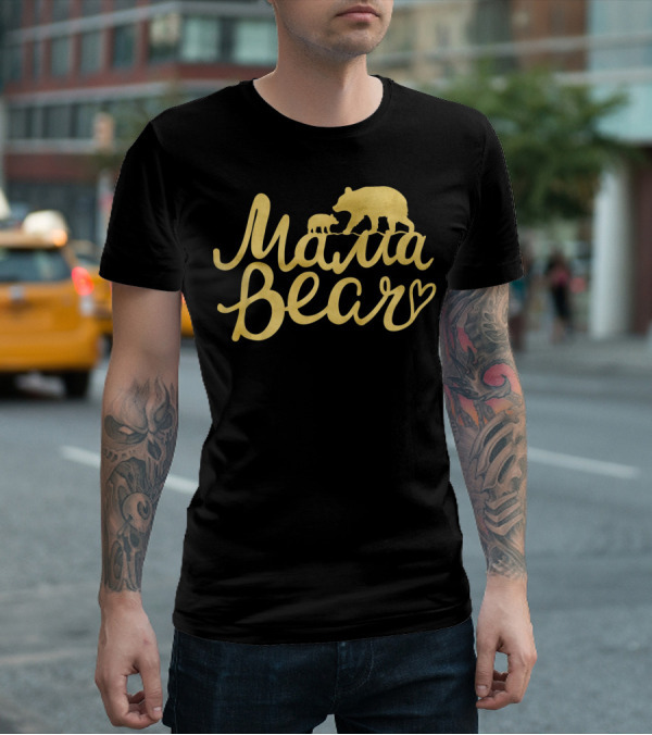 Mama Bear Vintage Mom Birthday Mother Bear And Cub Heart T-Shirt