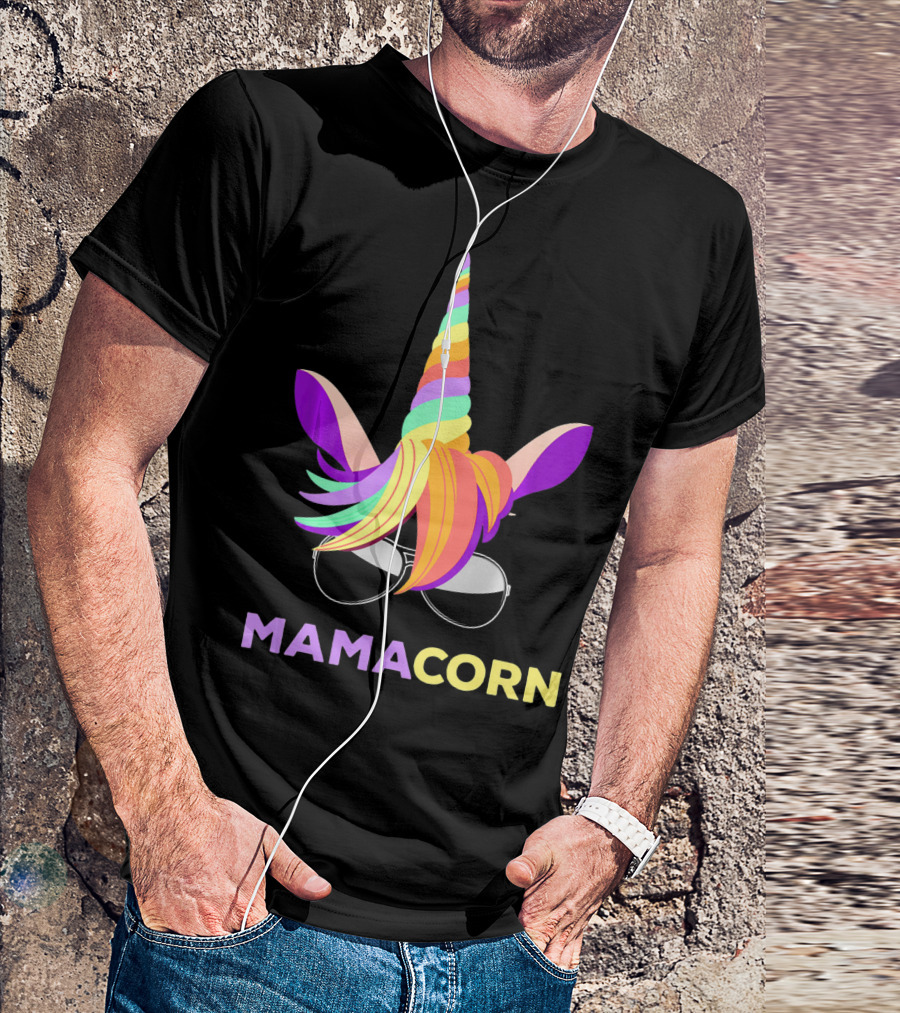 Mamacorn Unicorn Mom With Sunglasses Rainbow Horn T-Shirt