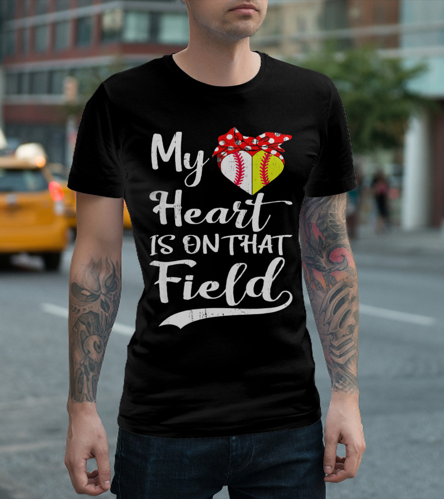 My Heart Is On That Field Baseball With Bandana Heart T-Shirt