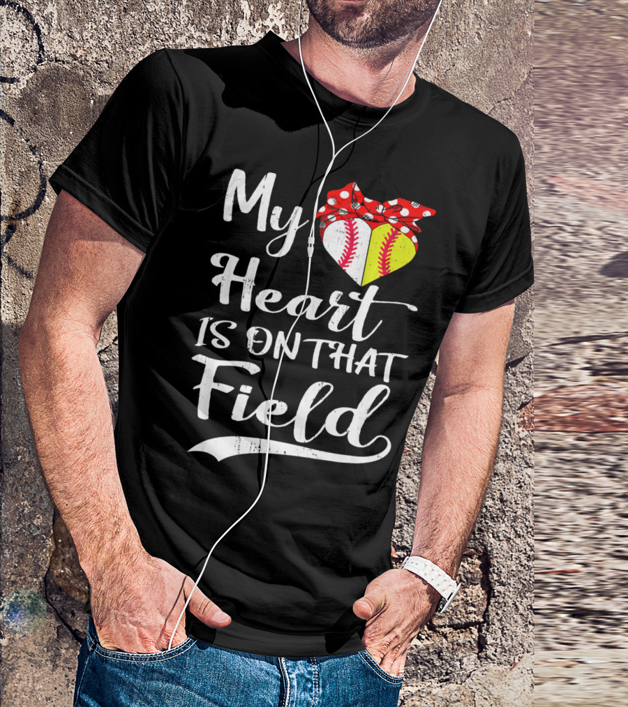 My Heart Is On That Field Baseball With Bandana Heart T-Shirt