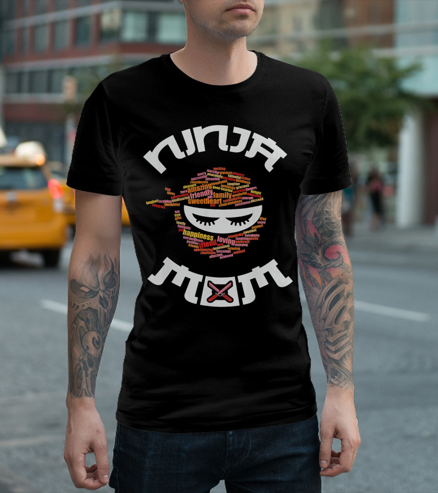 Ninja Mom Text Art with Eyemask and Crossed Swords T-Shirt