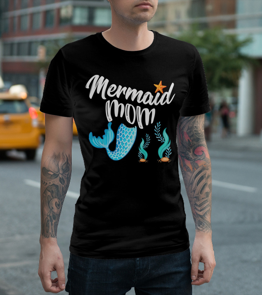 Mermaid Mom Starfish Tail Seashell Party Cute Out T-Shirt