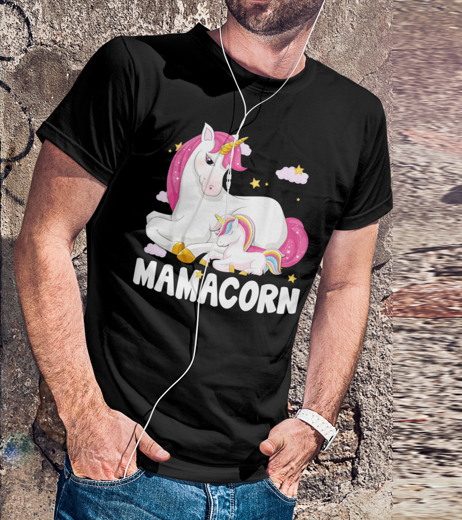 Mamacorn Unicorn New Mom Baby Momm With Stars And Clouds T-Shirt