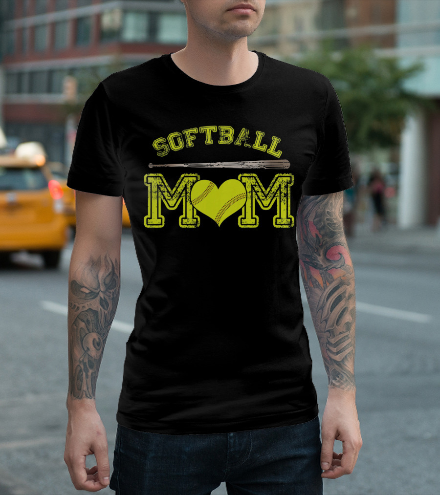 Softball Mom Love Heart Bat T-Shirt