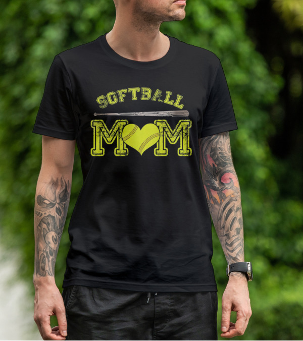 Softball Mom Love Heart Bat T-Shirt