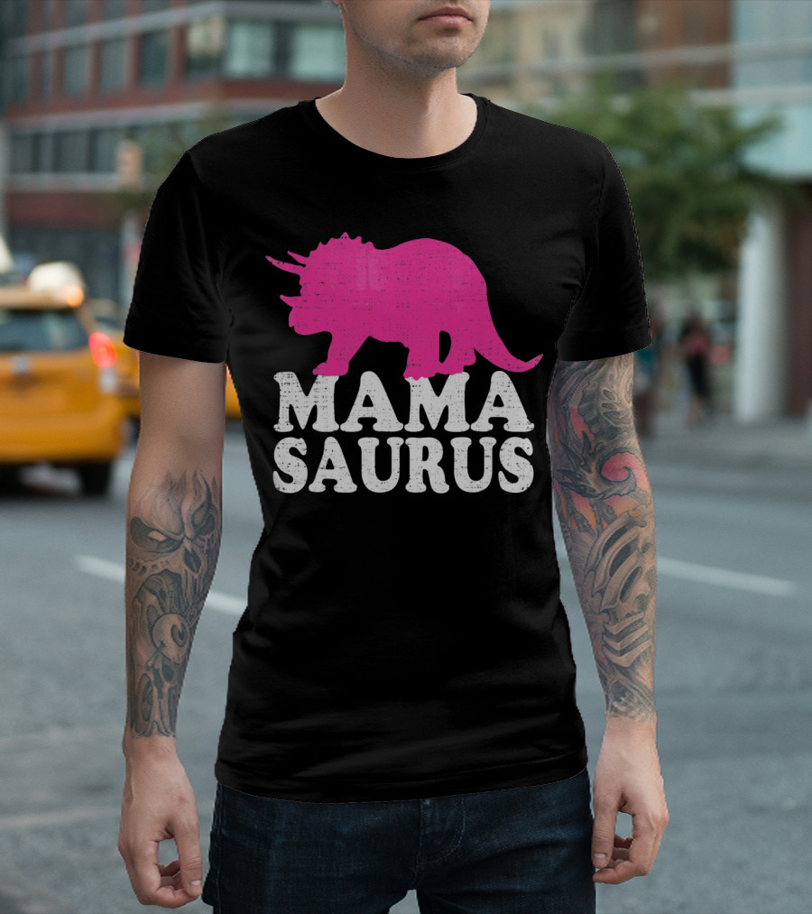 MAMASAURUS Pink Triceratops T-Shirt