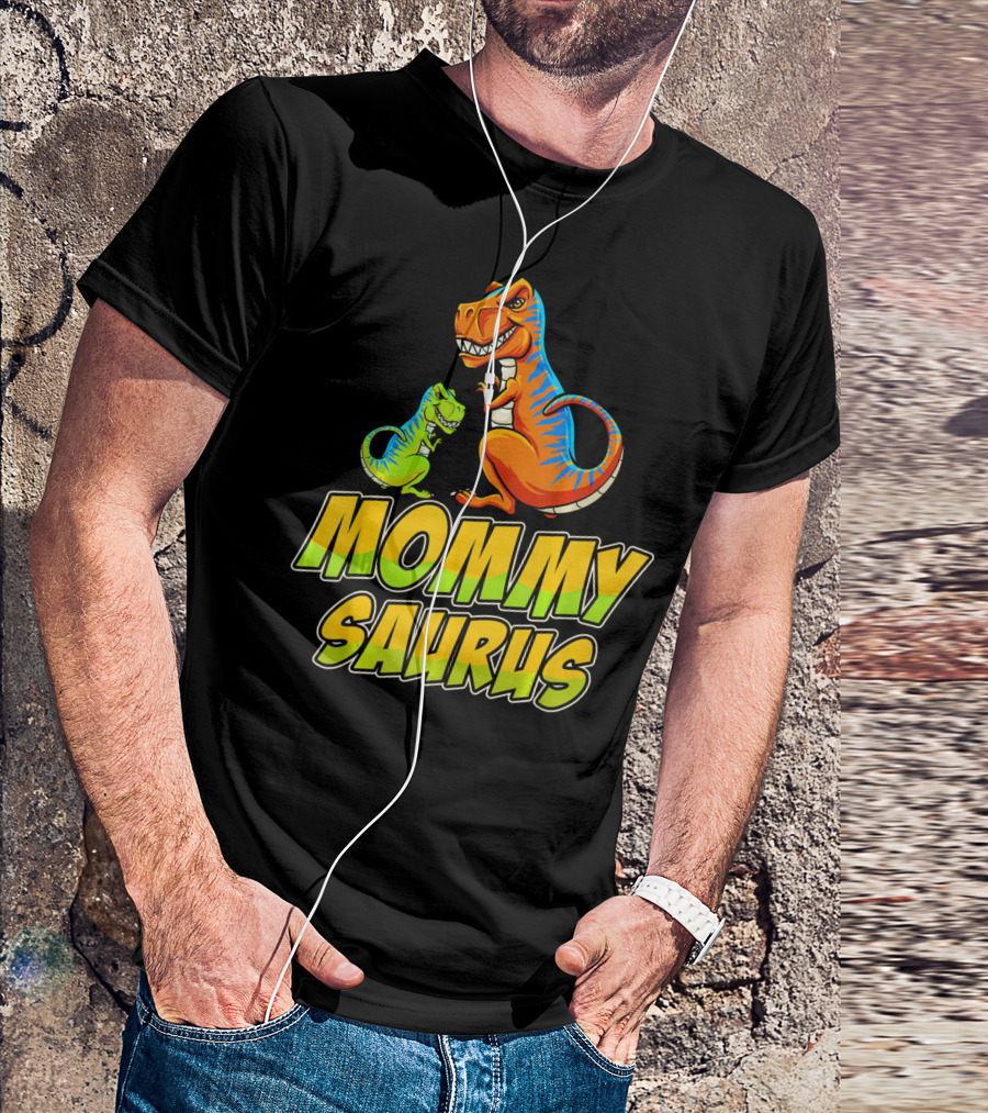 Mommysaurus Dinosaur Funny Mommy Saurus Colorful T-Rex With Baby T-Shirt