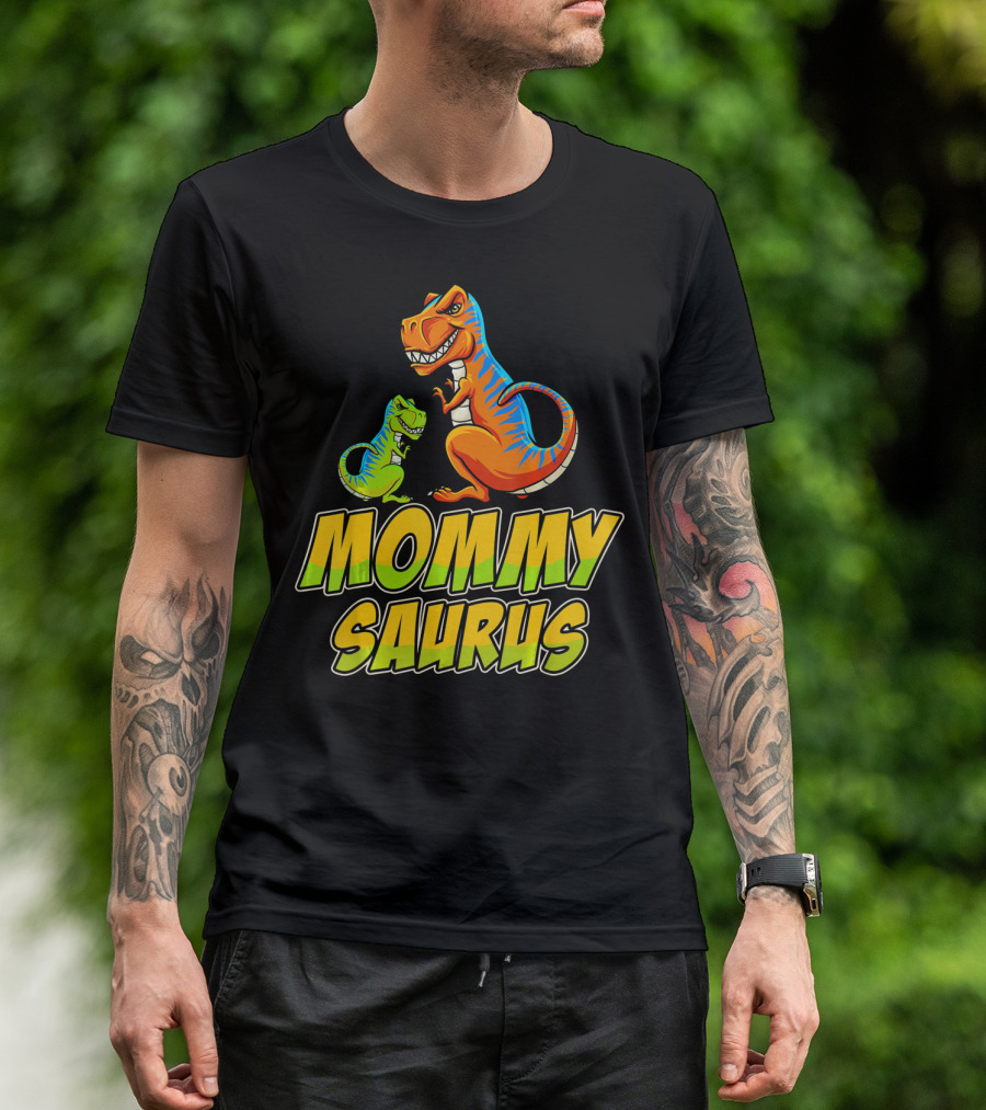 Mommysaurus Dinosaur Funny Mommy Saurus Colorful T-Rex With Baby T-Shirt