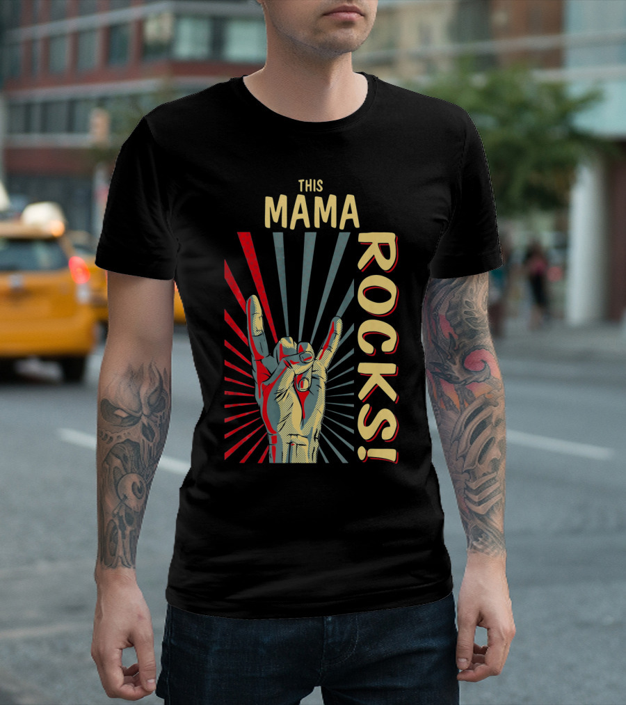This Mama Rocks Vintage Retro Hand Gesture Concert T-Shirt
