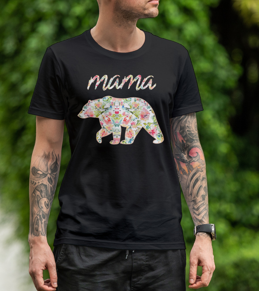 Mama Bear Floral Pattern With Colorful Flowers T-Shirt