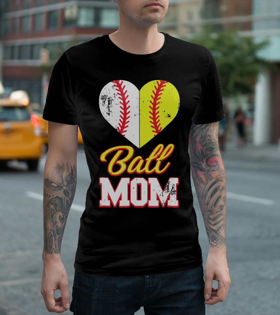 Funny Softball Mom Ball Mom Heart T-Shirt