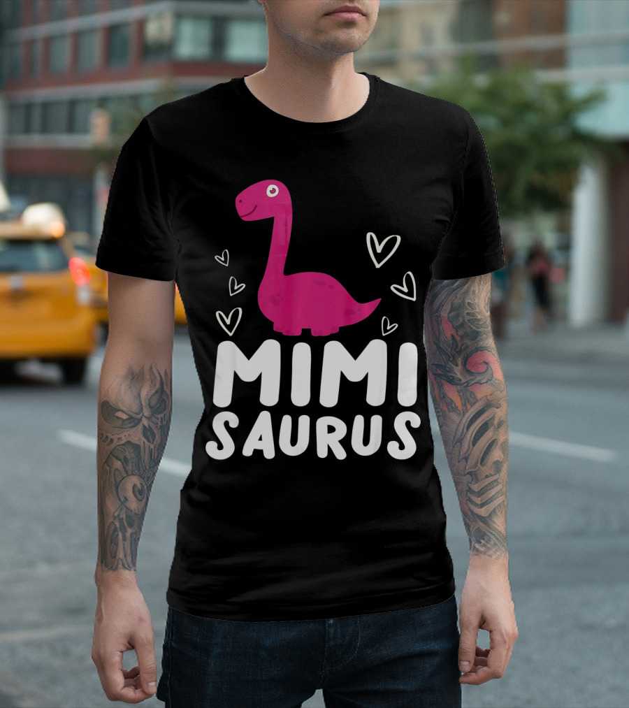 Mimisaurus Rex Mimi Saurus Din Pink Dinosaur with Hearts T-Shirt