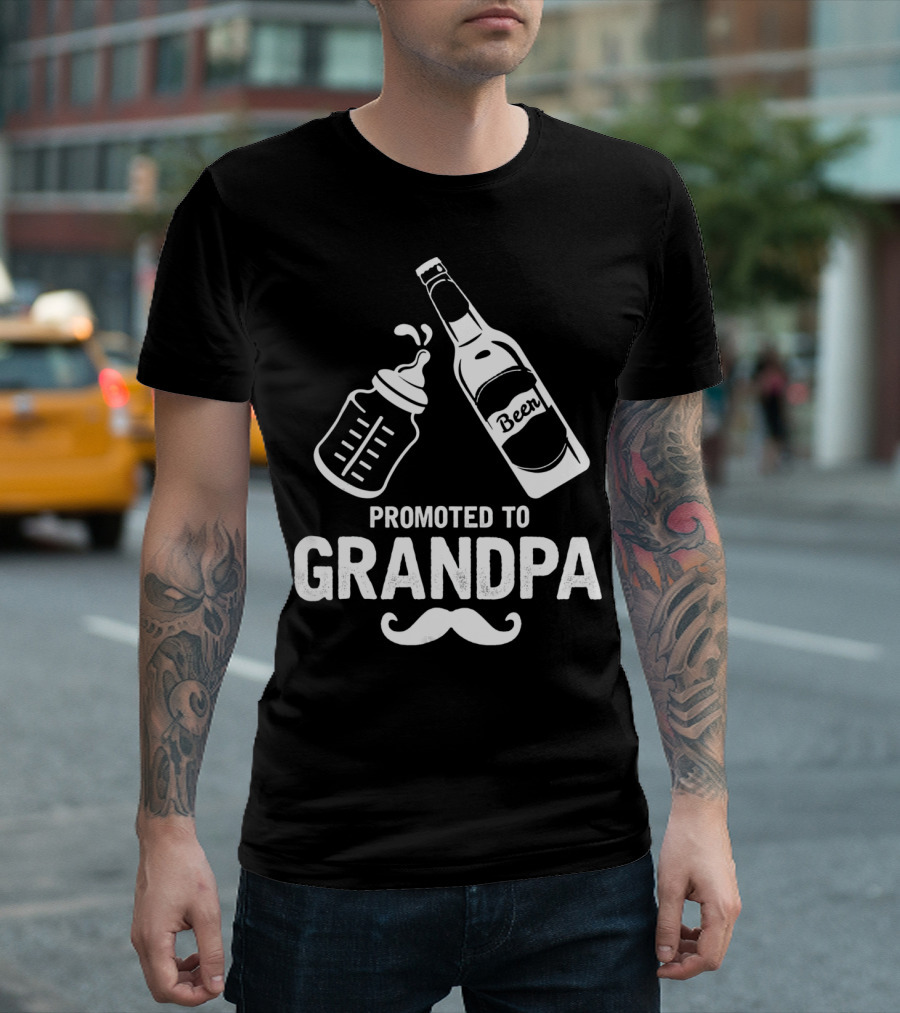 Promoted to Grandpa First Time Dad Beer Bottle Baby Bottle T-Shirt