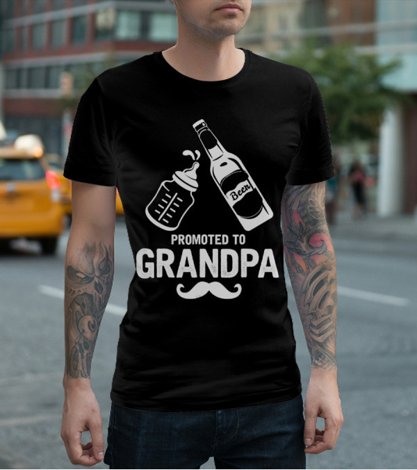 Promoted To Grandpa First Time Dad Beer Bottle Baby Bottle T-Shirt
