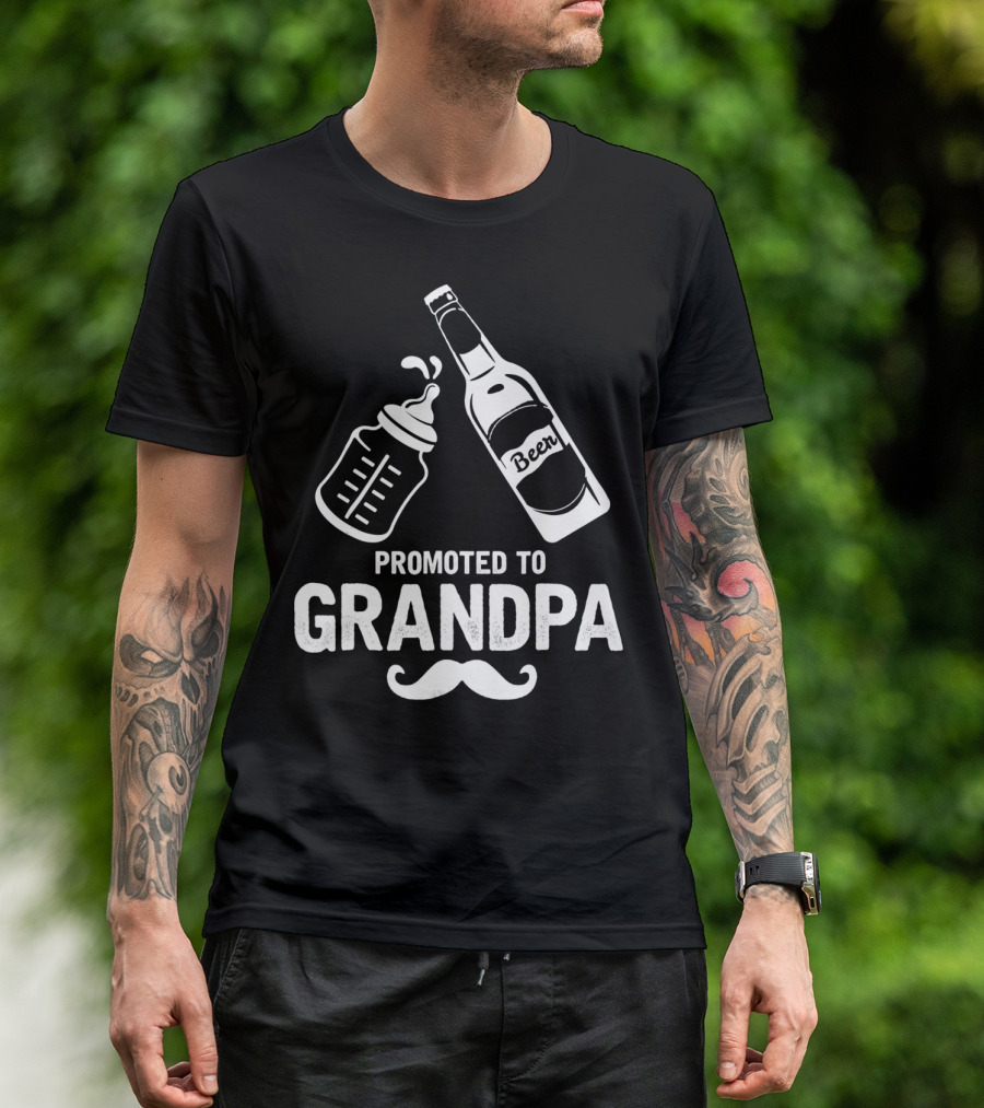 Promoted To Grandpa First Time Dad Beer Bottle Baby Bottle T-Shirt