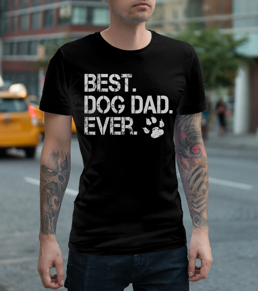 Mens Quote Best Dog Dad Ever With Paw Prints T-Shirt