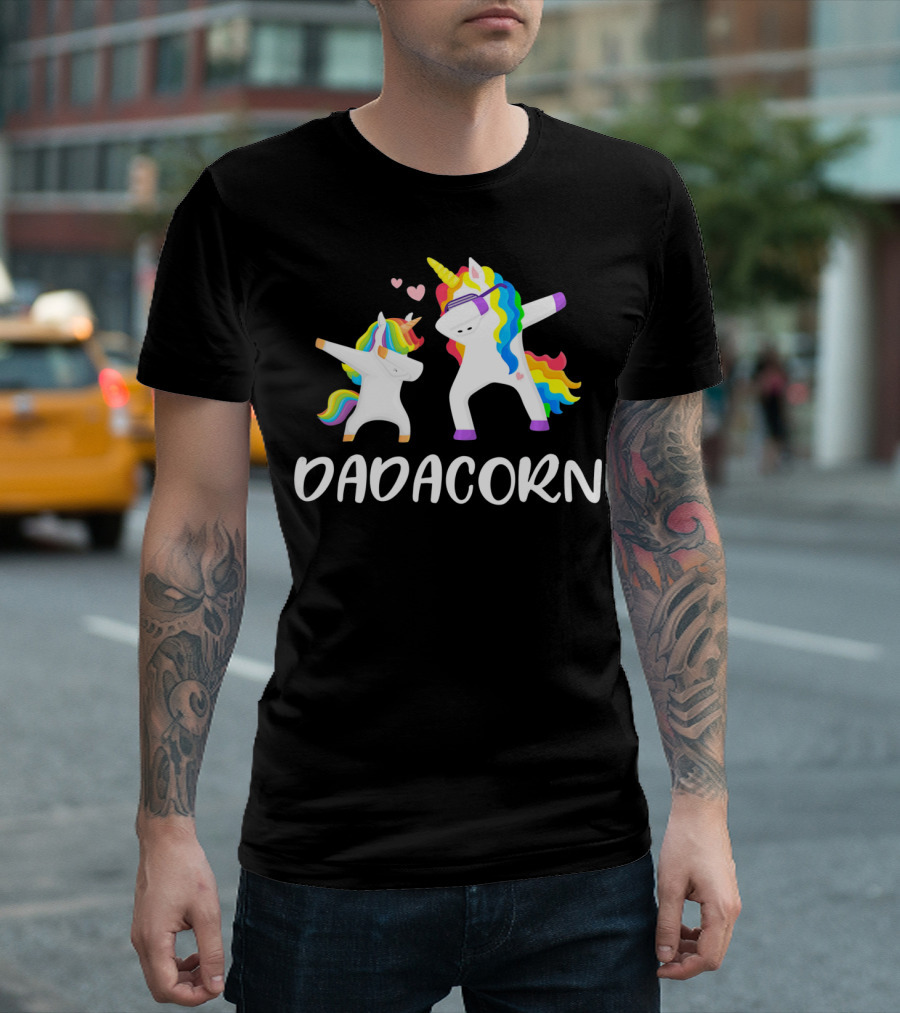 Dadacorn Rainbow Unicorn Daddy and Child Dancing T-Shirt