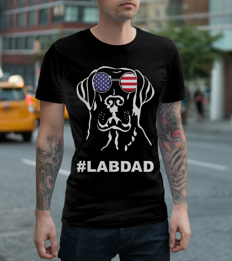 LabDad American Flag Sunglasses Dog T-Shirt
