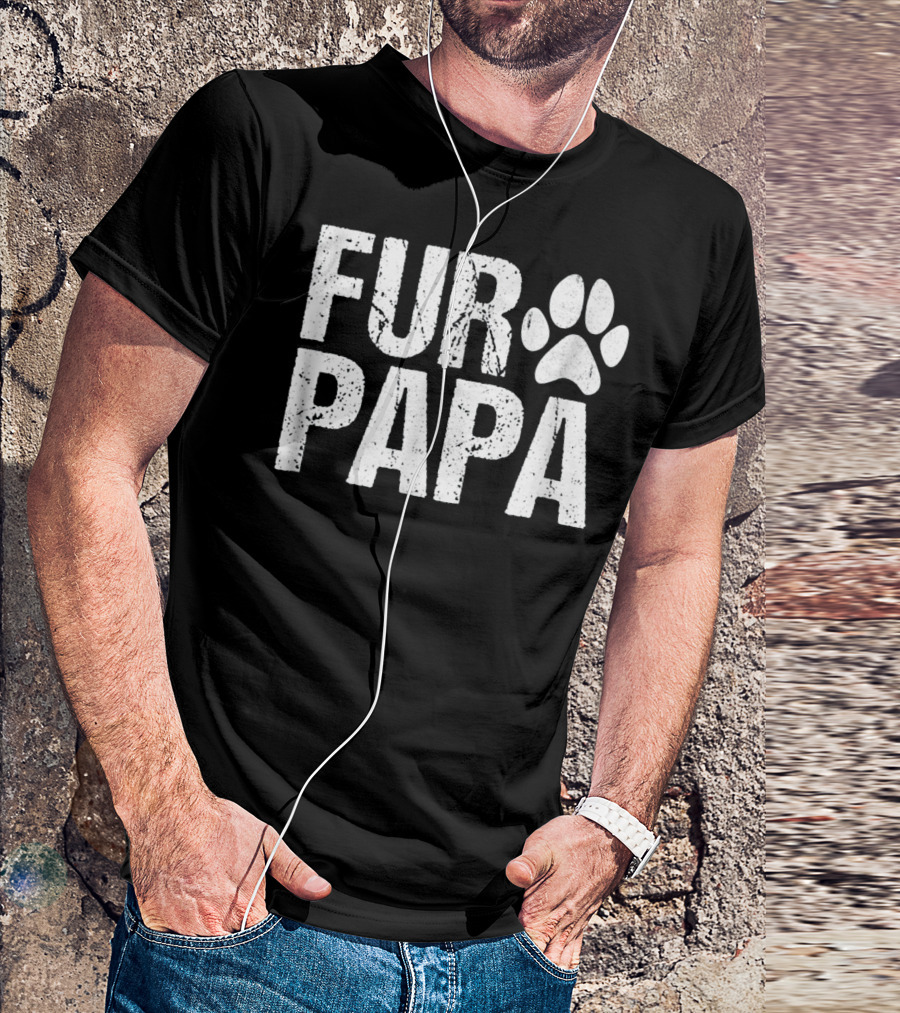 Fur Papa Mens Funny Pet Lover Dog Paw Prints T-Shirt