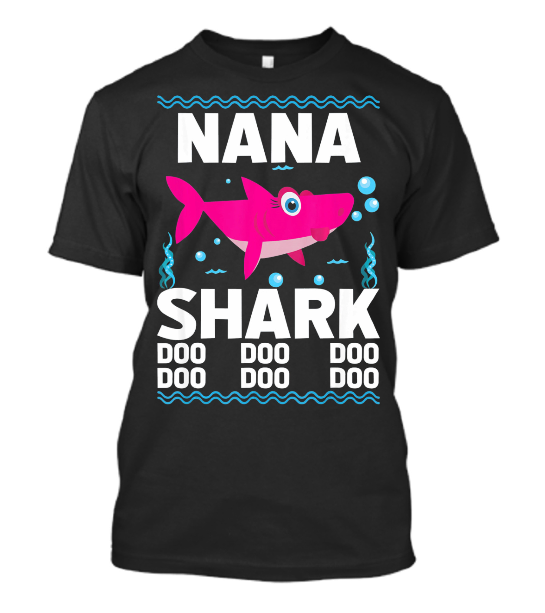 Nana Shark Doo Doo Pink Cartoon With Bubbles T-Shirt