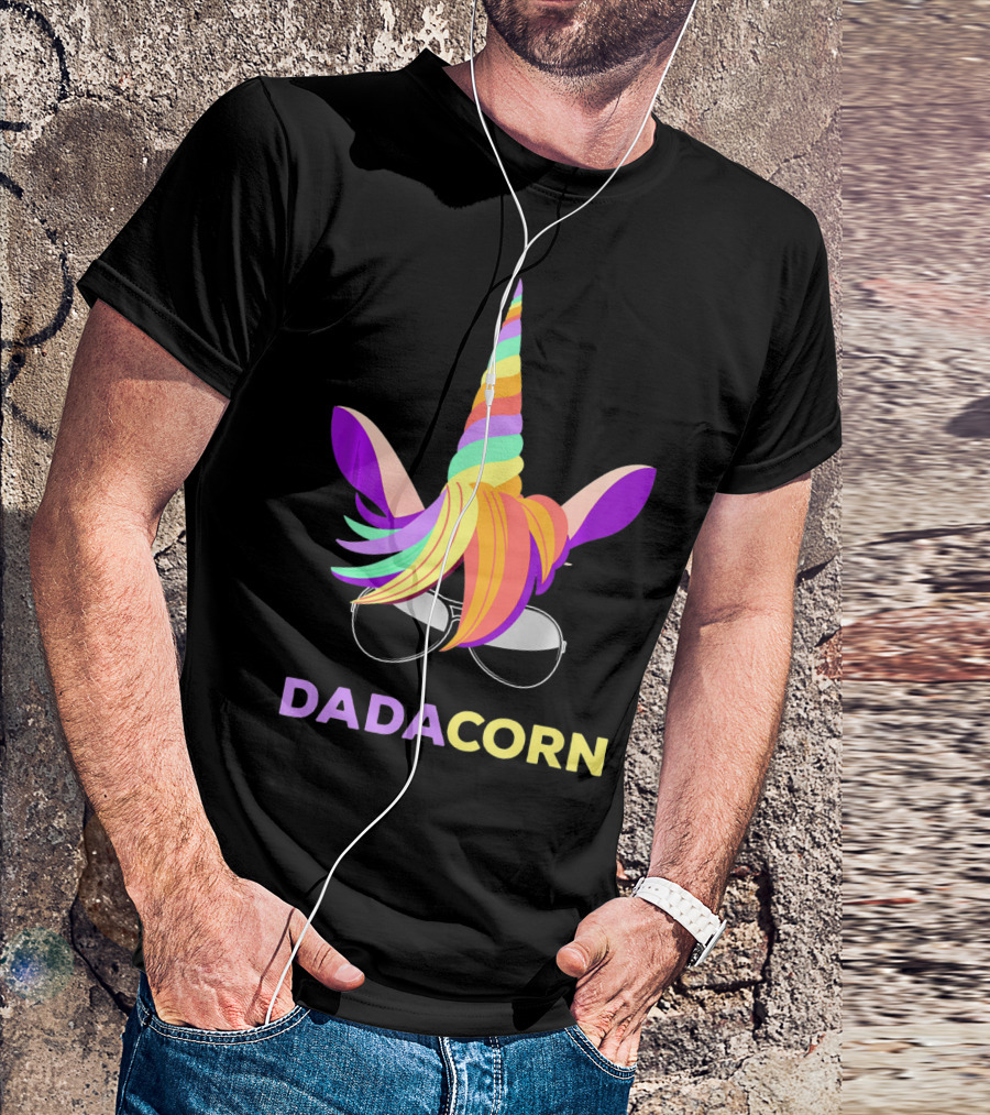 Unicorn Dad Funny Dadacorn Rainbow Horn Sunglasses T-Shirt