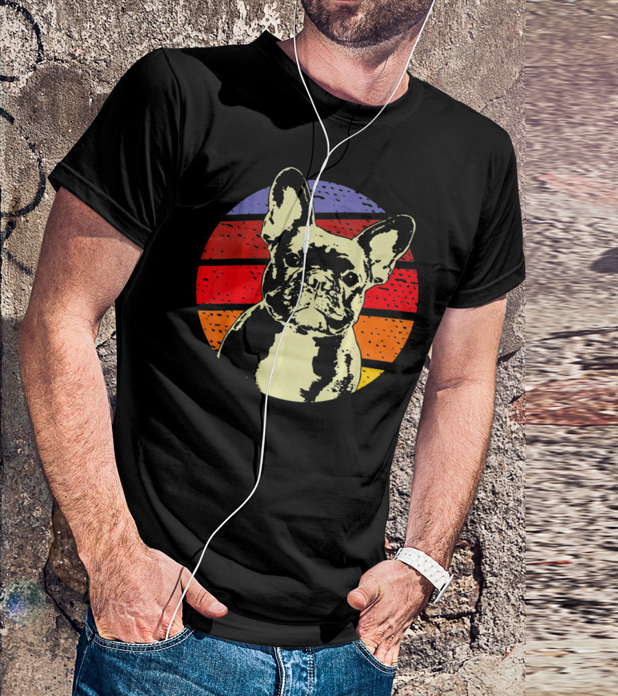 Vintage French Bulldog Dad Retro Colorful Stripes T-Shirt