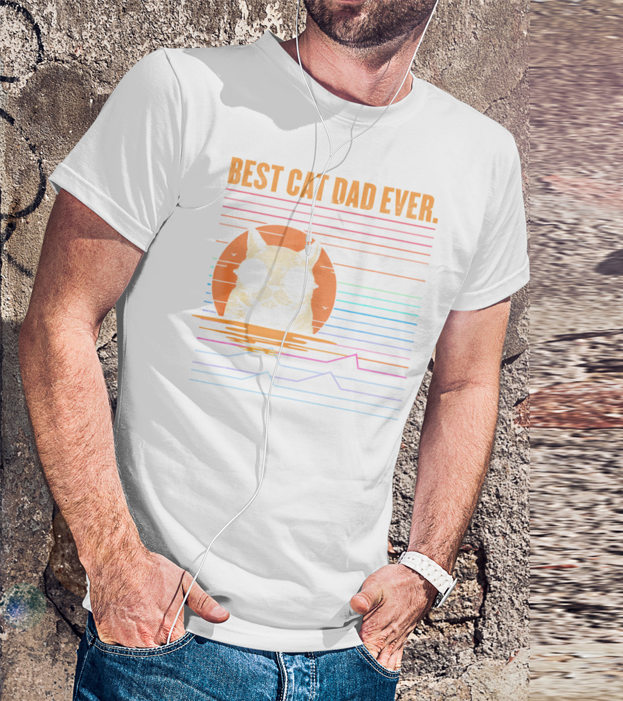 BEST CAT DAD EVER Retro Sunglasses Cat Sunset T-Shirt