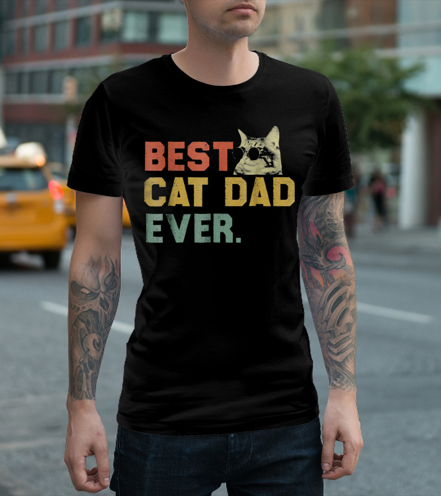 Best Cat Dad Ever Vintage Sunglasses Cat Daddy T-Shirt