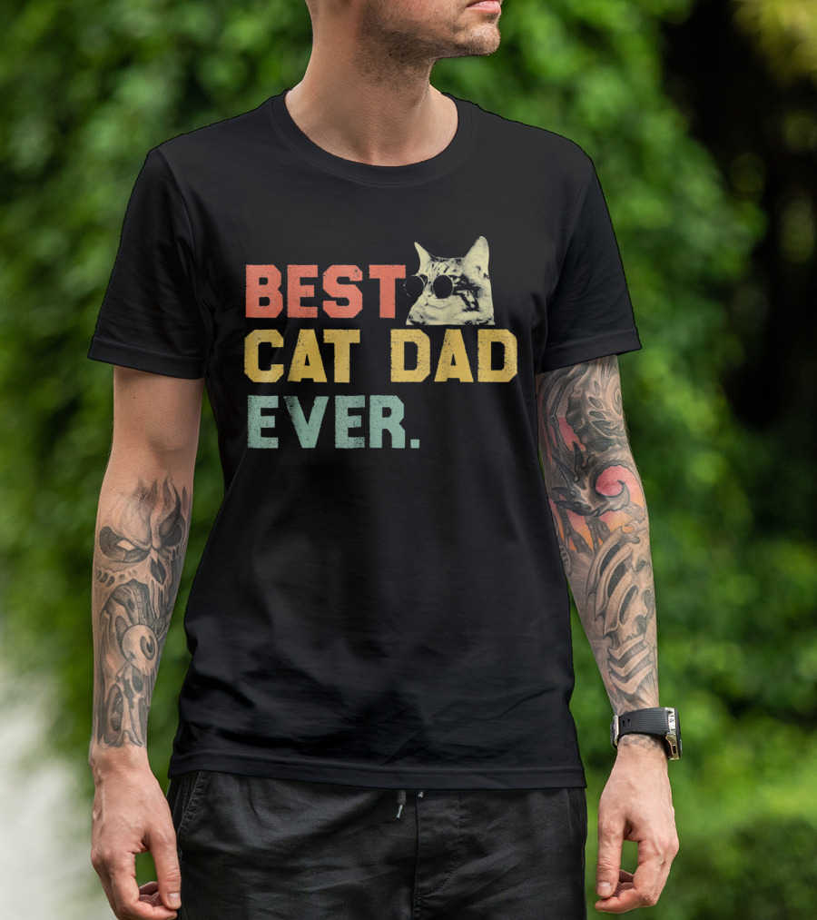 Best Cat Dad Ever Vintage Sunglasses Cat Daddy T-Shirt