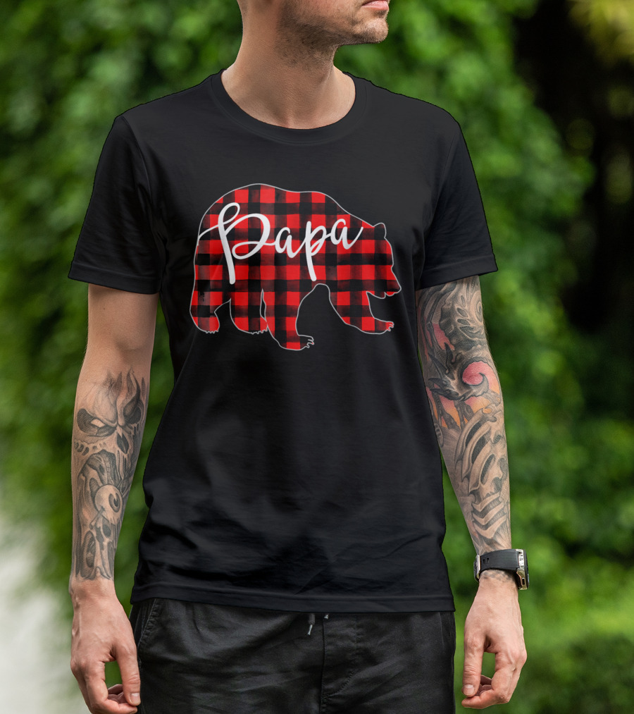 Papa Bear Red Plaid Silhouette Mens T-Shirt