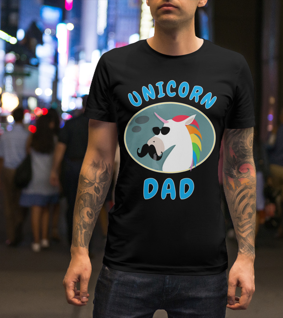 Unicorn Dad Funny Father Rainbow Mustache Sunglasses T-Shirt