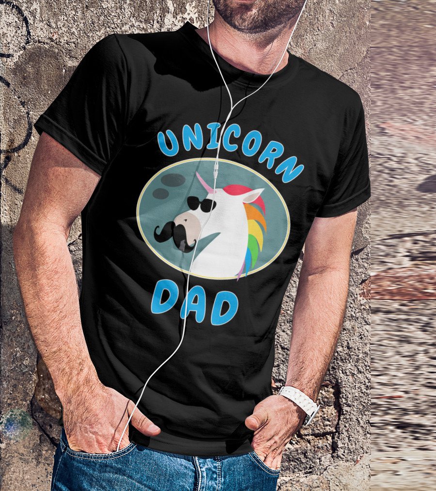 Unicorn Dad Funny Father Rainbow Mustache Sunglasses T-Shirt