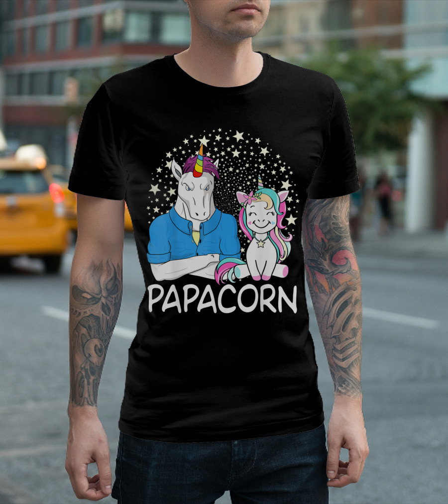 Papacorn Unicorn Dad and Baby Daddy Mens Stars T-Shirt