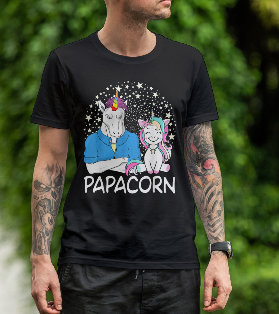Papacorn Unicorn Dad And Baby Daddy Mens Stars T-Shirt