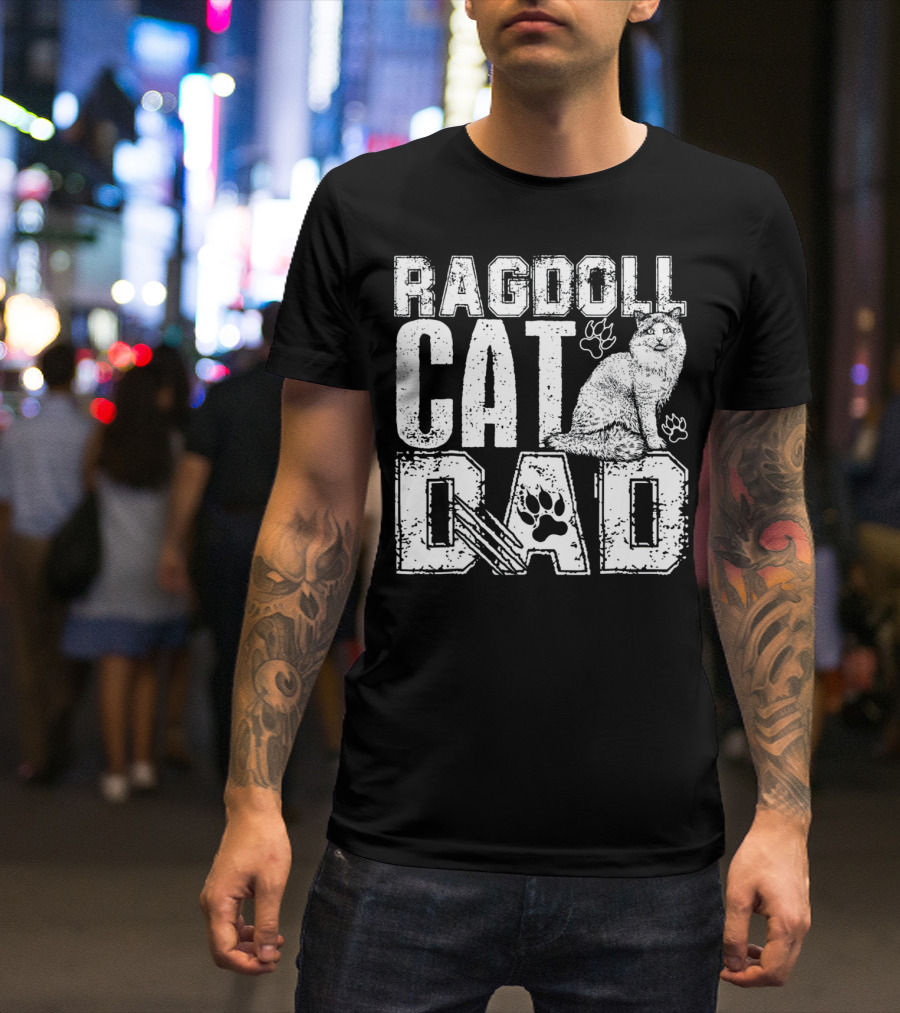 Ragdoll Cat Dad Cat Paw Prints T-Shirt