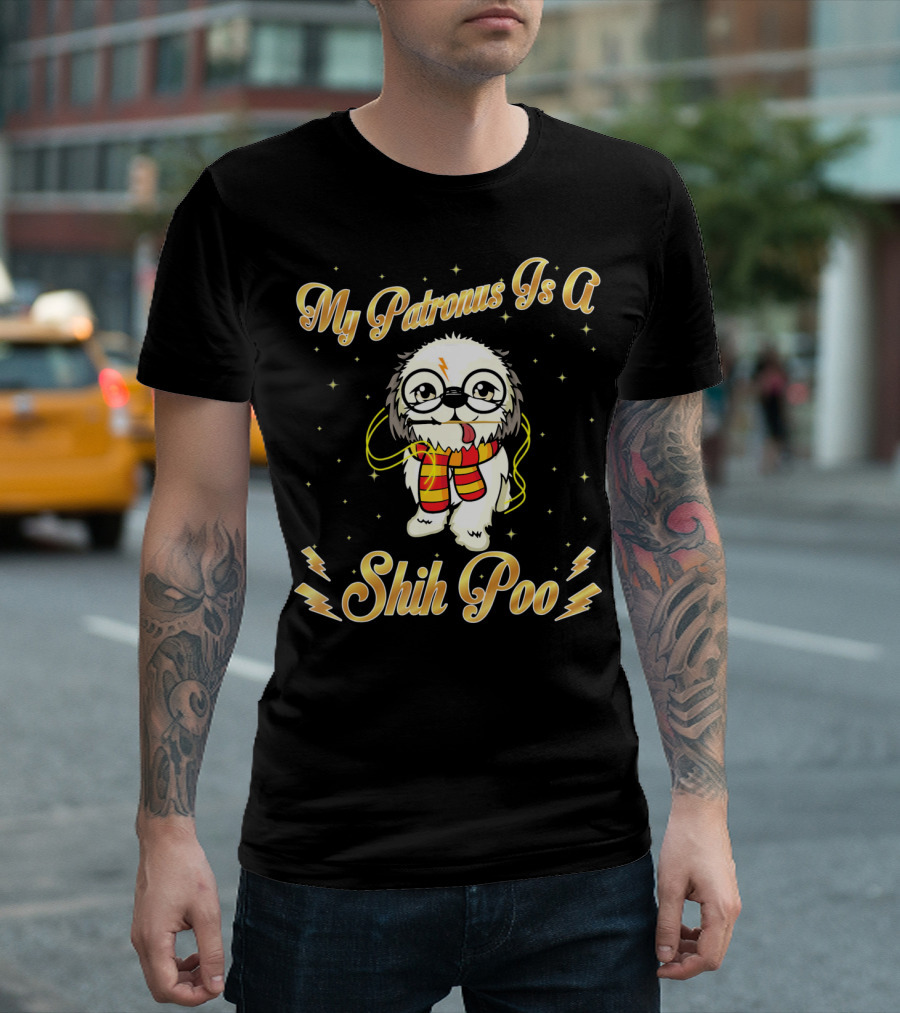 My Patronus Is A Shih Poo Harry Dog Magic Wand Lightning Bolt T-Shirt