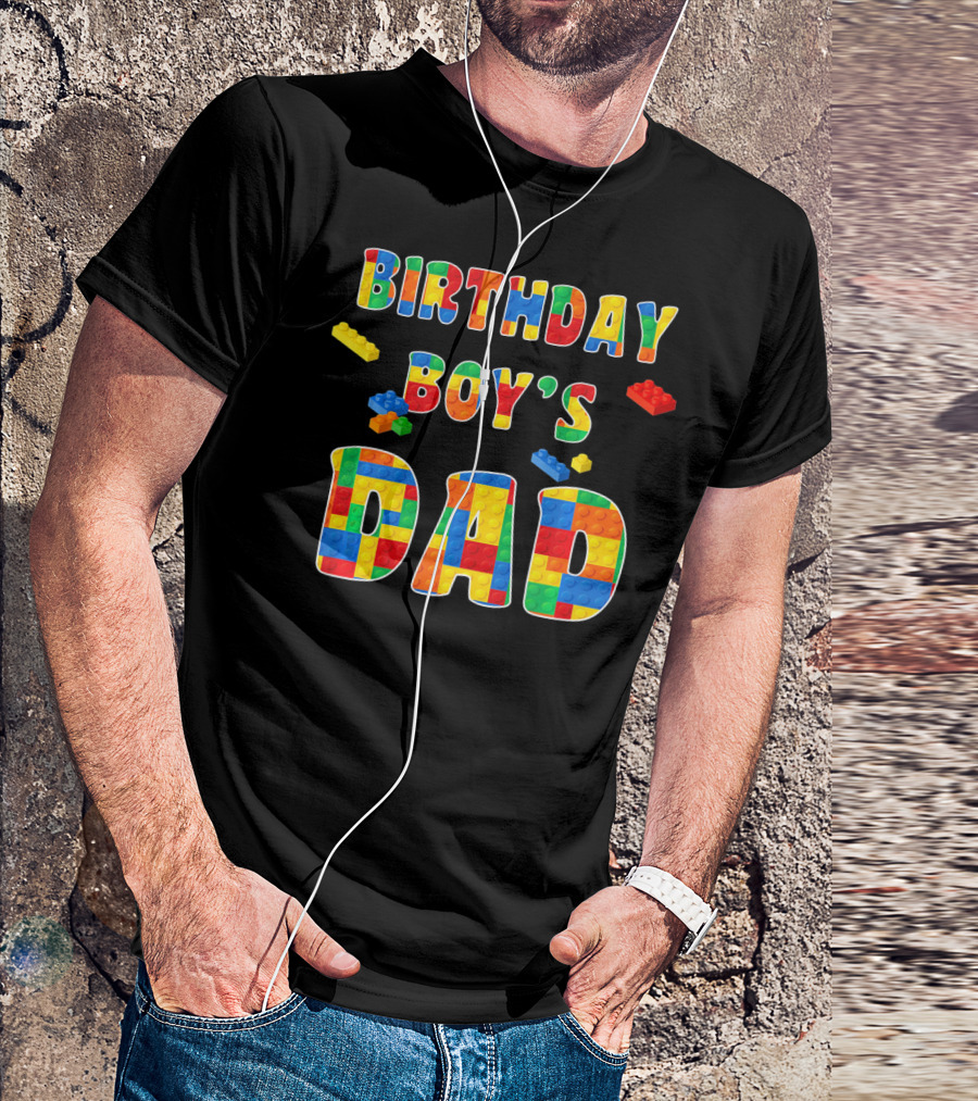 Birthday Boy's Dad With Colorful Building Blocks T-Shirt