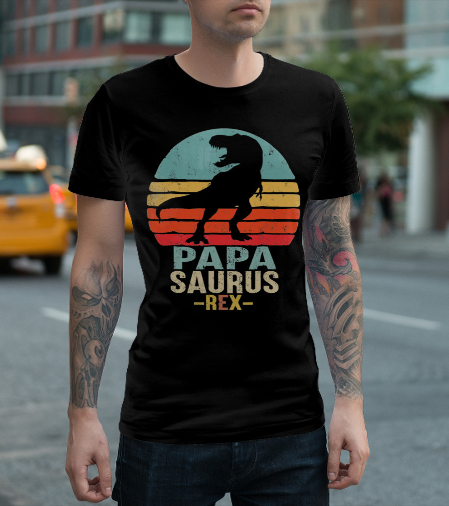 Papasaurus Rex Dinosaur Silhouette Retro T-Shirt