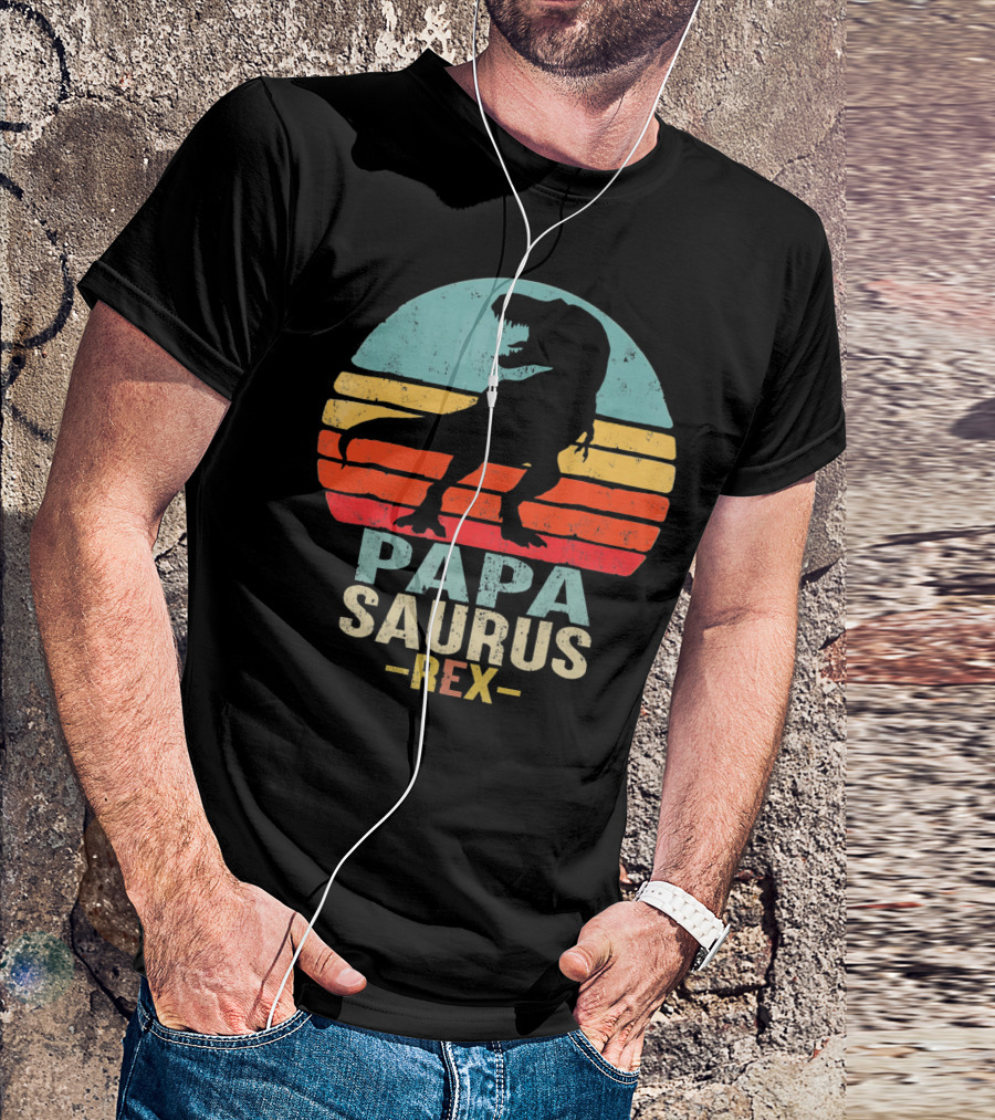 Papasaurus Rex Dinosaur Silhouette Retro T-Shirt