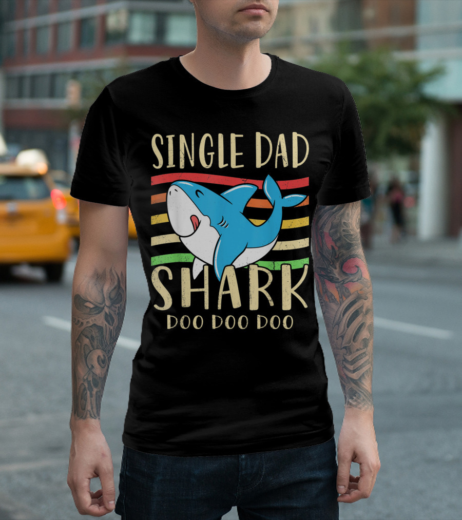 Single Dad Shark Doo Doo Doo Retro Vintage T-Shirt