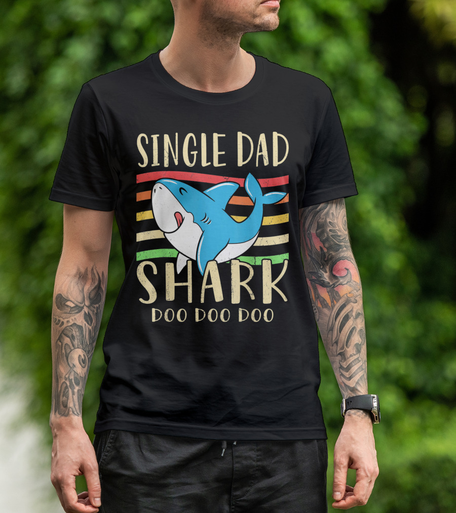Single Dad Shark Doo Doo Doo Retro Vintage T-Shirt