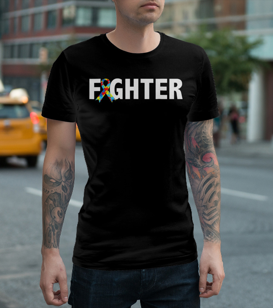 Autism Awareness Fighter Puzzle Ribbon Support T-Shirt