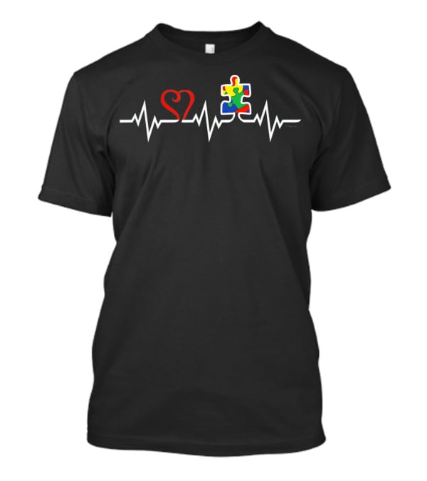 Autism Awareness Heartbeat Puzzle Colorful T-Shirt