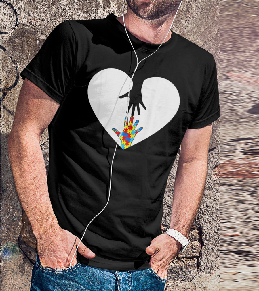 Hand Love Autism Awareness Heart Puzzle Connection T-Shirt