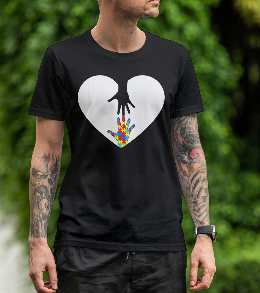 Hand Love Autism Awareness Heart Puzzle Connection T-Shirt