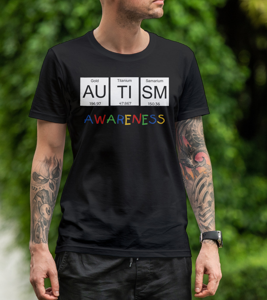 Autism Awareness Gold Titanium Samarium Periodic Table T-Shirt