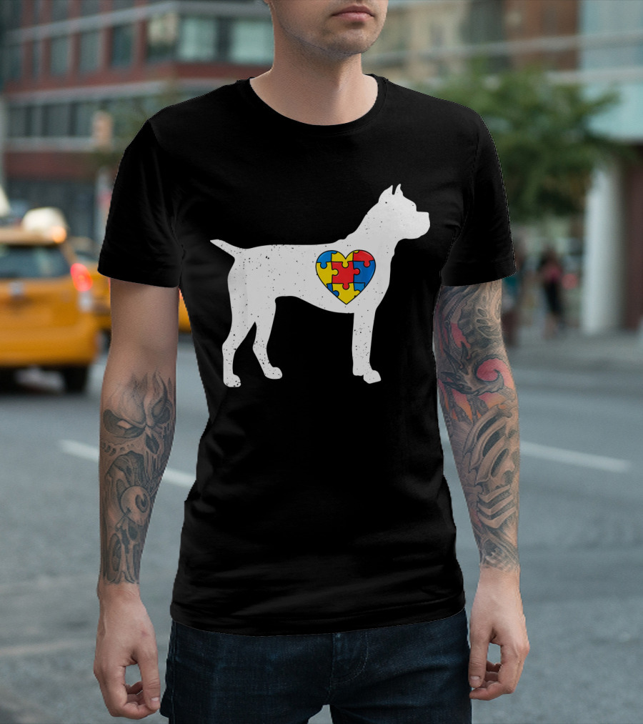 Boxer Heart Autism Awareness Puzzle Day T-Shirt