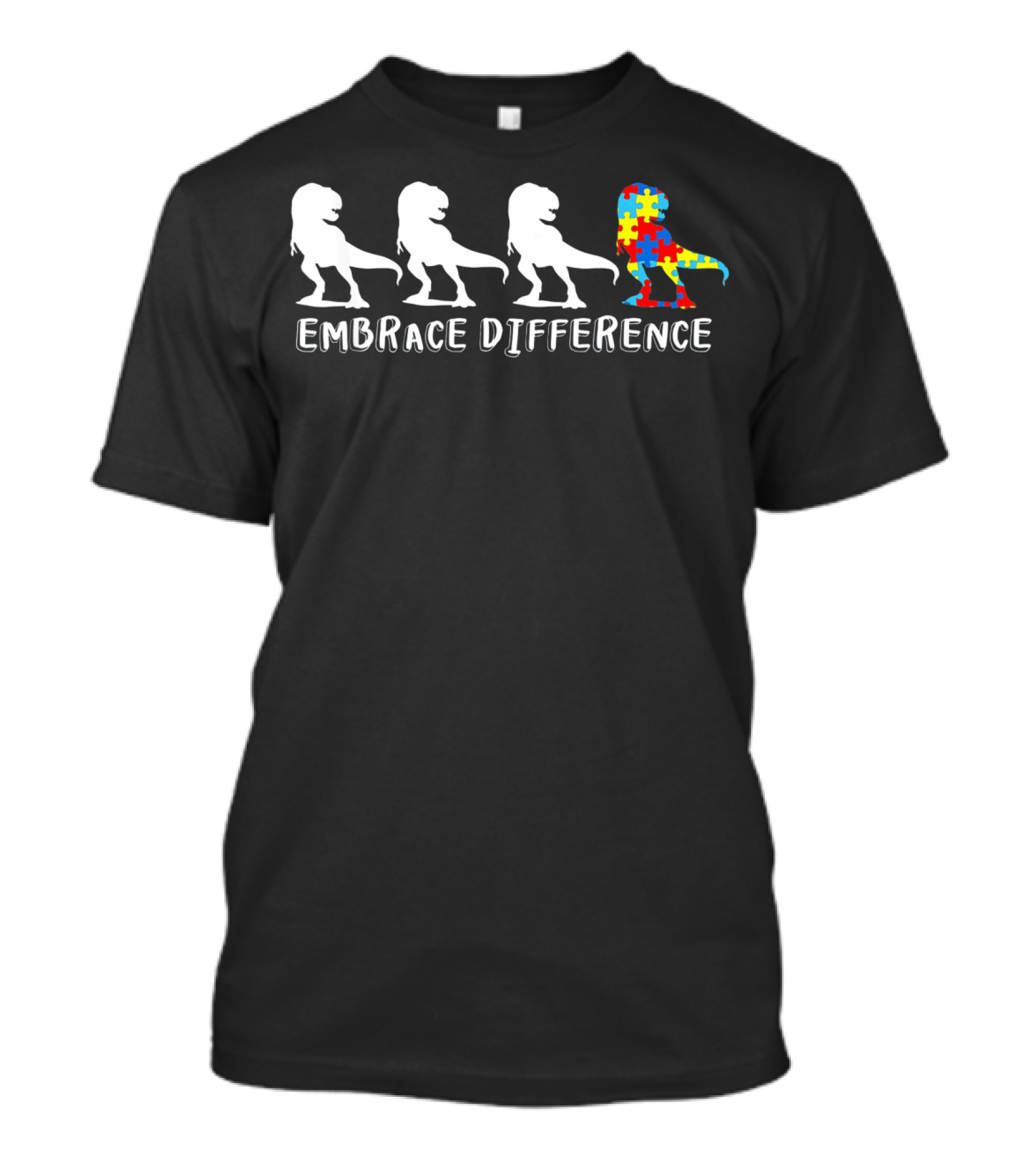 Autism Awareness Dinosaur Embrace Difference Puzzle T-Rex T-Shirt